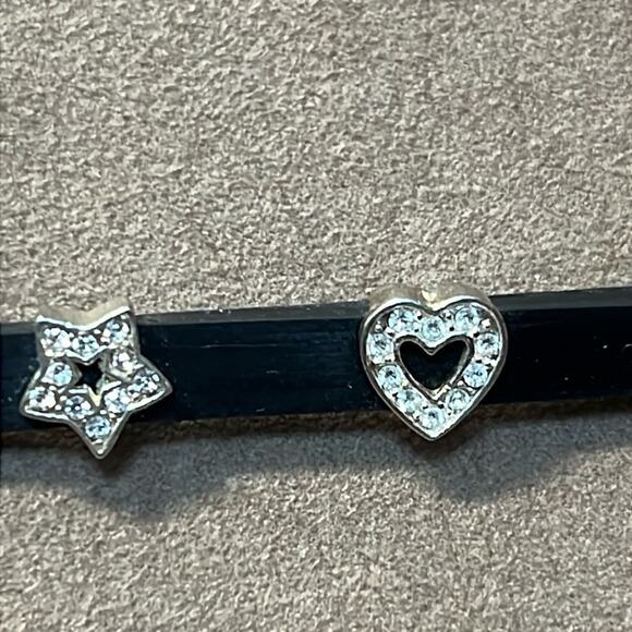 Sterling and black rubber adjustable bracelet. Clip to adjust. heart and star - Picture 1 of 6